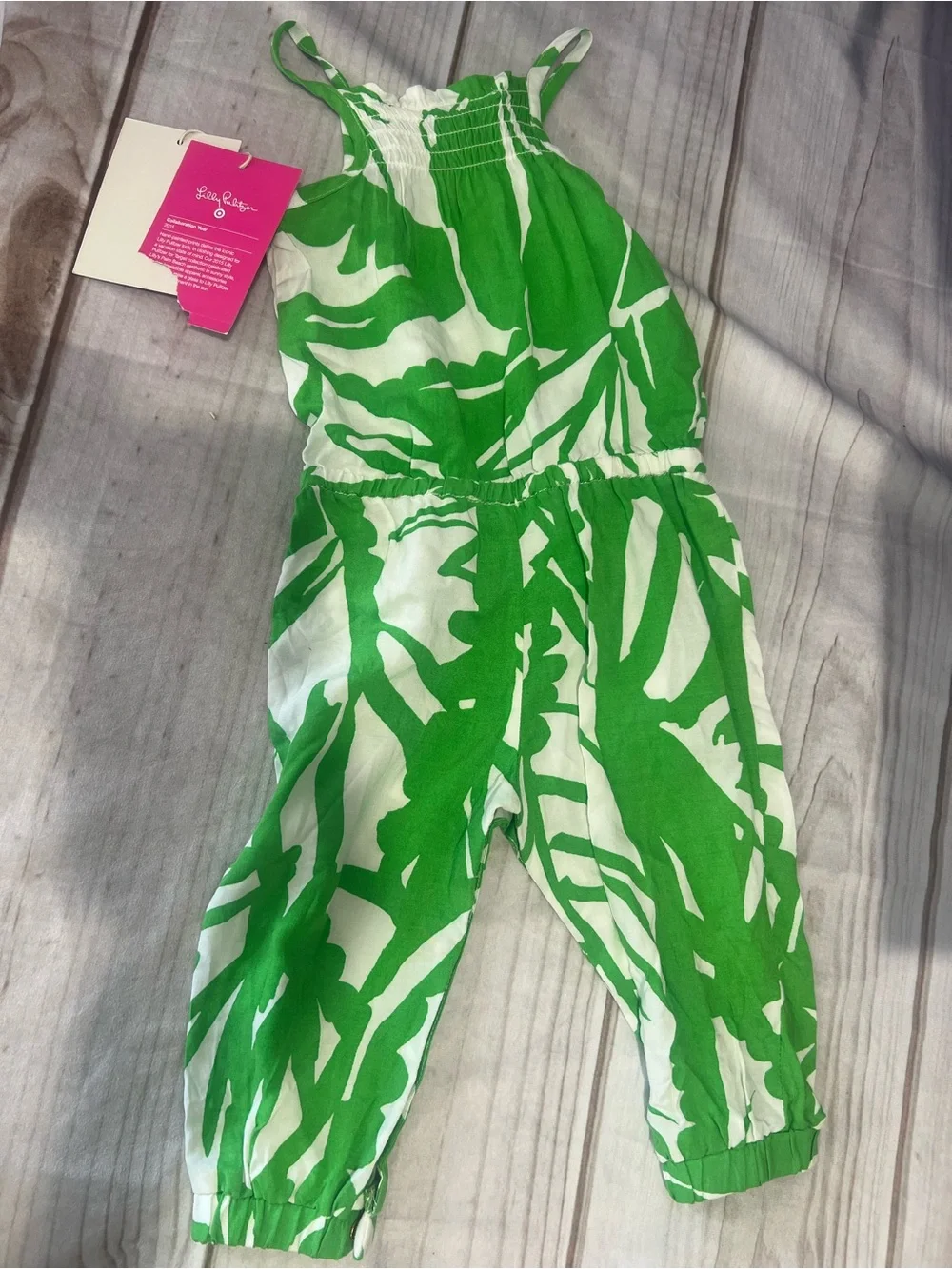 Lilly Pulitzer Green and White Palm-Print Girls' One-Piece